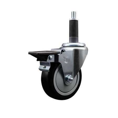 Service Caster 4'' Black Poly Swivel 1'' Expanding Stem Caster with Brake SCC-EX20S414-PPUB-BLK-PLB-1